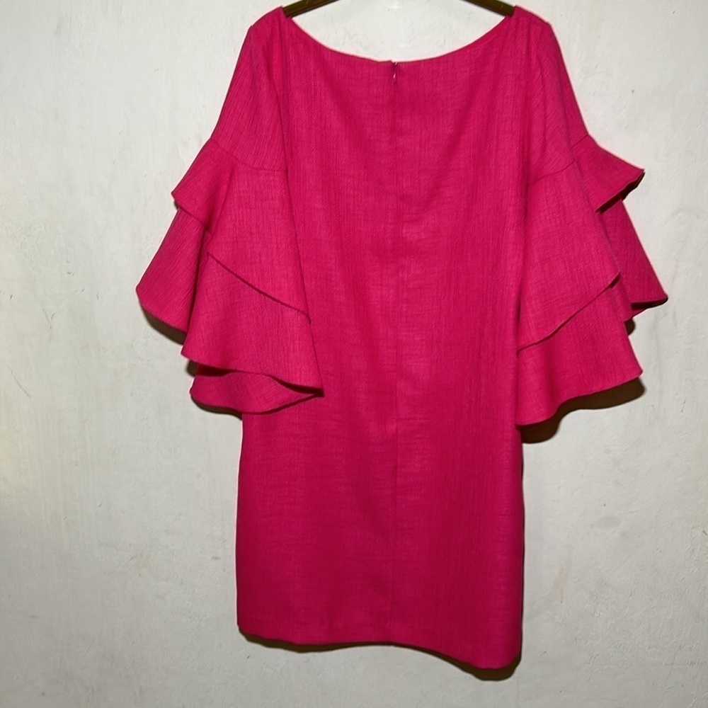 Badgley Mischka Pink Tiered Flutter Sleeve Shift Dress Size 12 - Picture 4 of 9